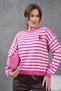 Women's Crew Neck Embroidery Detail Striped Oversized Knitwear Sweater