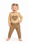Sweet Baby Girl Heart Leopard Patterned Style Ribbed 3-Piece Set with Headband Combination - 3