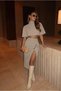 Cool Cape-Covered Crepe Fabric Buttoned Midi Length Double Skirt Set - 3