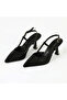 Black Glittery Open-Heeled Women's Evening Dress Shoes - 2