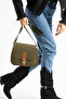Women's Khaki-Tan 3-Compartment Covered Leather Detailed Buckle Crossbody & Shoulder Adjustable Column Strap Bag - 2