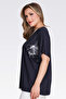 11058 Dark Blue V-Neck Stone Printed Stylish Knitted Blouse - 4
