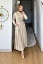 Fulaz Bamboo Cupra Fabric Hijab Dress with Double Belt Buckle - Beige - 3