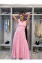 Women's Pink Pleated Detailed Long Dress - 3