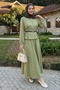 Thin Belted Shirt Skirt Pistachio Green Double Set