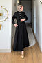 Fulaz Bamboo Cupra Fabric Hijab Dress with Double Belt Buckle - Black