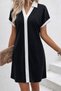 Women's Short Sleeve V-Neck Front Stripe Detailed Collared Short Crepe Dress - 2