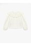 Girl's Cotton Embroidered Bow Detailed Long Sleeve Baby Collar Blouse - 4