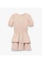 Girl's Cotton Crew Neck Layered Gipeli Plaid Short Sleeve Balloon Sleeve Dress - 3