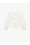 Girl's Cotton Embroidered Bow Detailed Long Sleeve Baby Collar Blouse - 3