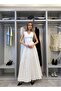 Women's White Long Dress with Pleated Details