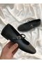 Elle Black Genuine Leather Belted Casual Ballet Flats - 2