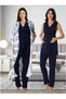 New Season Navy Blue Maternity Summer Lace Embroidered Design Buttoned Dressing Gown Pajama Set - 2