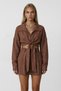 Brown Shirt Collar Tie Detail Woven Double-Breasted Blouse and Double-Pocket Shorts Set Alc-X13475 - 4