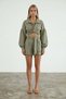Khaki Shirt Collar Tie Detail Woven Double-Breasted Blouse and Double-Pocket Shorts Set Alc-X13475