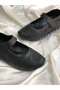 Pi̇hu Black Genuine Leather Gel Sole Orthopedic Daily Ballet Flats - 5
