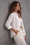 Women's White Oversize Cotton Comfortable Linen Shirt with One Pocket – New Summer Collection - 2