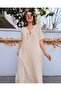 Linen Textured Buckle Cotton Dress Beige - 2