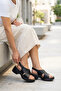 Black Genuine Leather Cross-Strapped Platform Sole Women's Sandals with Ankle Strap Platform Sole - 6