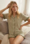 Ruffle Detail Wrinkled Fabric Buttoned Short Shorts Pajama Set 6021 - 5