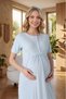 New Season Blue Maternity Summer Shawl Collar Jacquard Full Length Stylish Lace Short Sleeve Dressing Gown Nightgown Set - 5