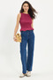 Women's Slim Fit 100% Cotton Zero Sleeve Gathered Crew Neck Fuchsia Blouse - 2