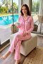 طقم بيجامة نسائي من قماش ميلان ناعم بأزرار أمامية 250347-8 Pink05 - 4