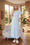 New Season Blue Maternity Summer Shawl Collar Jacquard Full Length Stylish Lace Short Sleeve Dressing Gown Nightgown Set - 8