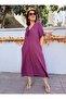 Linen Textured Buckle Cotton Dress Purple - 3
