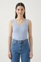 Women's Premium Blue Knitwear Body Flexible Full Lycra V-Neck Summer Athlete T-Shirt - 5