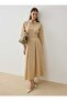 Belt Detailed Poplin Fabric Hijab Dress - Beige -