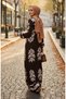 Patterned sleeve elastic viscose hijab dress 2201-03 brown - 2