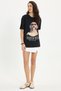 Women's Oversize Wide Cut 100% Cotton Crew Neck Short Sleeve Printed Black T-Shirt Blouse - 2