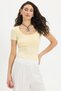 Women's Slim Fit Tight-Fitting Modal Fabric Soft Textured Cotton Square Neck Short Sleeve Yellow T-Shirt Blouse - 3