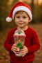 Santa Claus & New Year Themed Straw Water Bottle 450 ml Double Layer Mica Water Bottle 2768 - 2