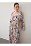 Beli Ribbed Detailed Floral Patterned Hijab Dress - Floral Patterned - Exclusive - 3