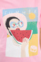 Women's Oversize Wide Cut 100% Cotton Crew Neck Short Sleeve Printed Pink T-Shirt Blouse - 4