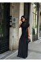 Black Draped Long Evening Dress