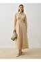 Belt Detailed Poplin Fabric Hijab Dress - Beige - - 2