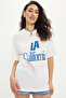 Women's Oversize Wide Cut 100% Cotton Crew Neck Short Sleeve Printed White T-Shirt Blouse