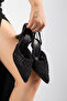 Women's Knitted Lace Pointed Toe Heeled Shoes with Elastic Back - 3