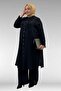 67023 Plus Size Muslin Trouser Suit with Pleated Detail on the Front - Black - 5