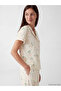 Ecru Shirt Collar Floral Women's Pajama Set - 3