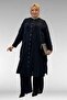 67023 Plus Size Muslin Trouser Suit with Pleated Detail on the Front - Black - 4