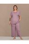New Season Women's Dusty Rose V-Neck Design Short Sleeve Summer Plus Size (Oversize) Pajama Set - 4