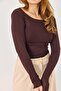 Boat Neck Cashmere Long Sleeve Blouse Brown - 5