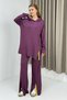Women's Oversized Hooded Tracksuit Set with Leg Details, Plum Color