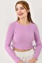 Women's Side Drawstring Crop Ribbed Blouse Lilac - 2