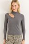 Women's ribbed fisherman neck blouse with window gray