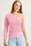 Women's One-Shoulder Blouse with Side Accessory Detail in Pink - 2